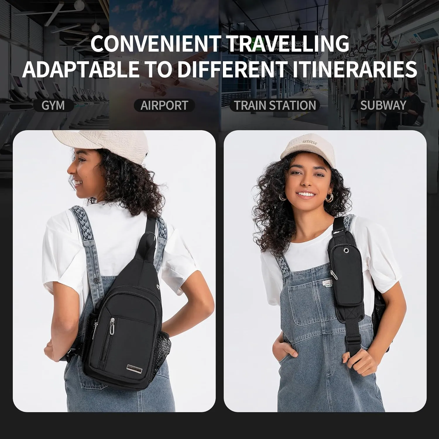 O-TBOST Waterproof Sling Bag Crossbody Backpack Unisex Chest Bags for Women Men Hiking Daypack Casual Lightweight Fanny Pack (black)
