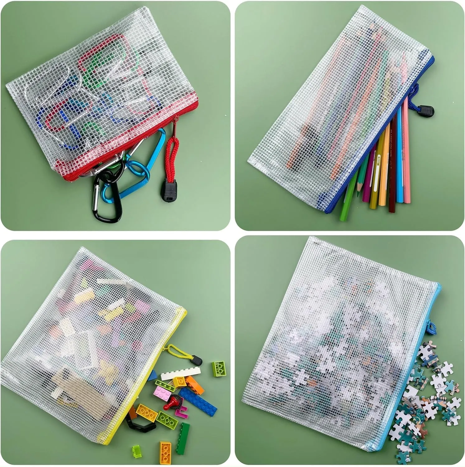 Oaimyy-12 Pcs A6,Mesh Zipper Pouch Document Folders Bag Zipper Zip File Folders,Puzzle Bags for Organizing Storage (Black, 4.5"x 6")