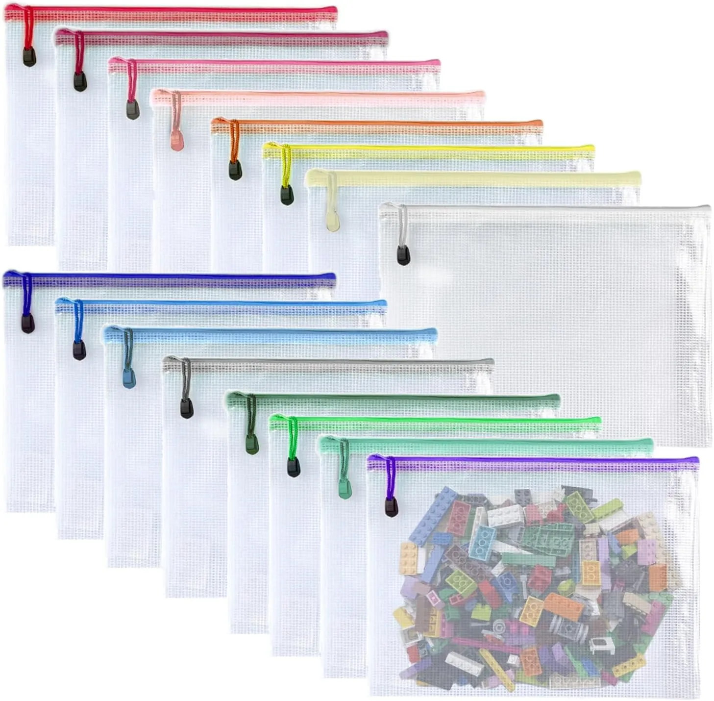 Oaimyy-16Pcs, Mesh Zipper Pouch Document Folders Bag & Plastic Zip File Folders for School Office Supplies, Travel,Puzzles Games Organizing Storage (9 * 12, inches)