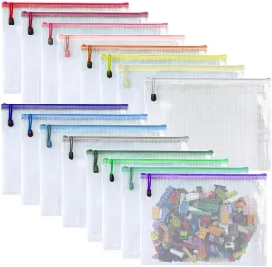 Oaimyy-16Pcs, Mesh Zipper Pouch Document Folders Bag & Plastic Zip File Folders for School Office Supplies, Travel,Puzzles Games Organizing Storage (9 * 12, inches)