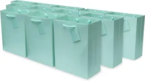 OccasionALL Mint Green Gift Bags, Medium Tote with Handles for Baby Showers, Bridesmaids, Weddings, Goodies, Parties, Events, Bulk, 7.5x3.5x9 12 Pack