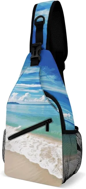 Ocean Sea Beach Sling Bag for Men Women Waterproof Chest Bag Print Cross Chest Bag Diagonally Gym Sport Travel Hiking Daypack