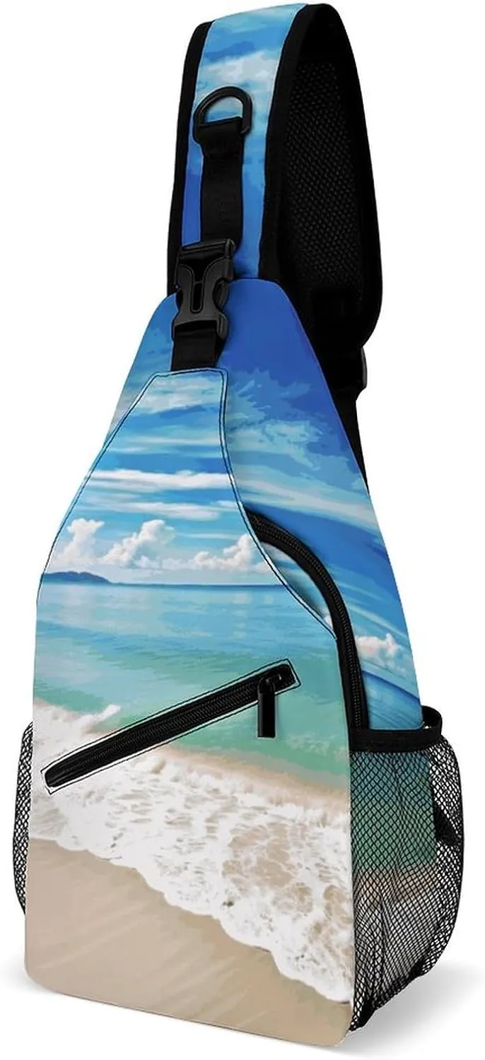 Ocean Sea Beach Sling Bag for Men Women Waterproof Chest Bag Print Cross Chest Bag Diagonally Gym Sport Travel Hiking Daypack