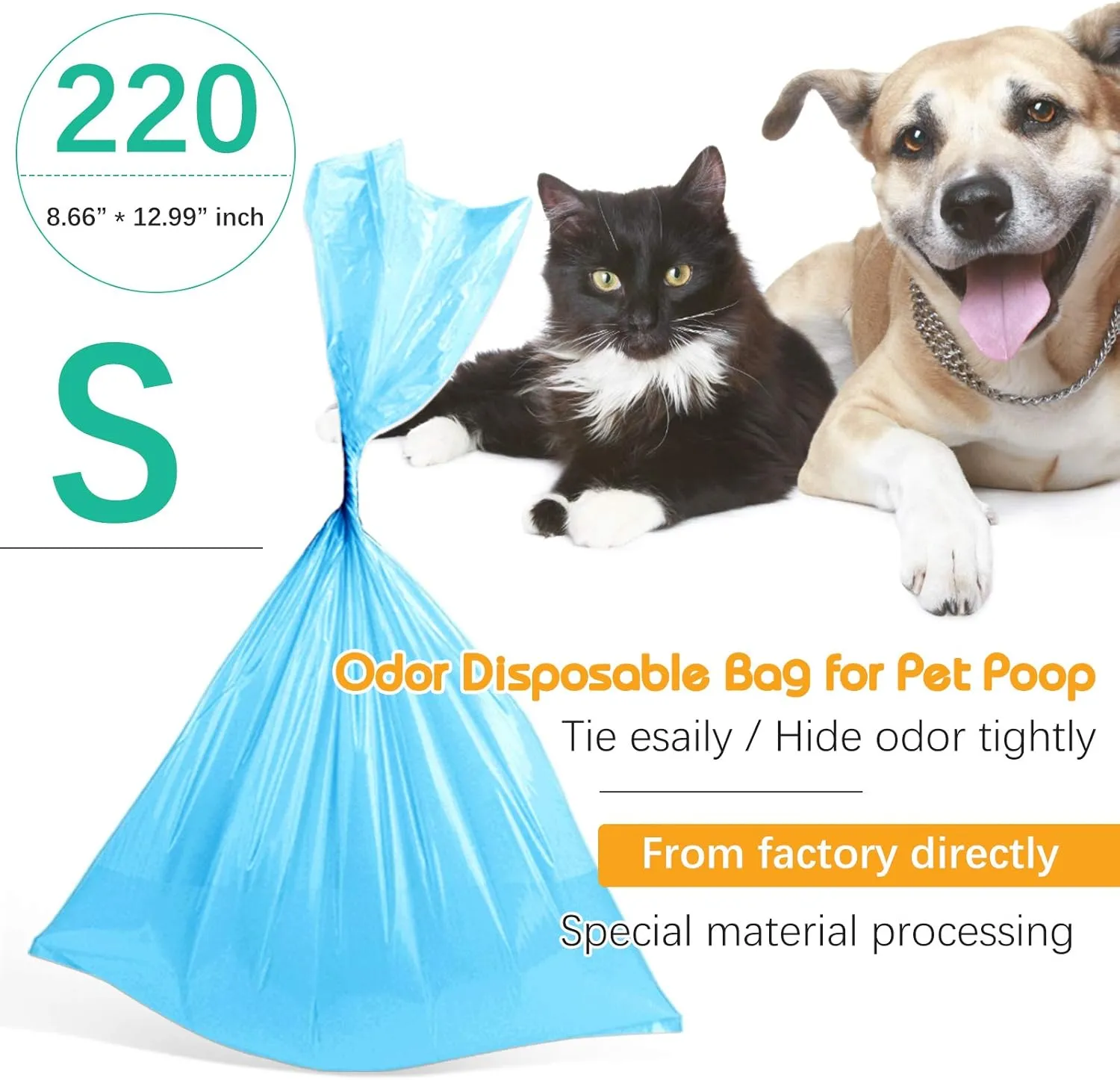 Odor Sealing Disposable Bags for Pet Waste, Diapers, Ostomy bags or Sanitary Product Leak Proof Odor Blocking Bags Dog Poop Waste Bags Durable and Unscented (Blue, S-220)