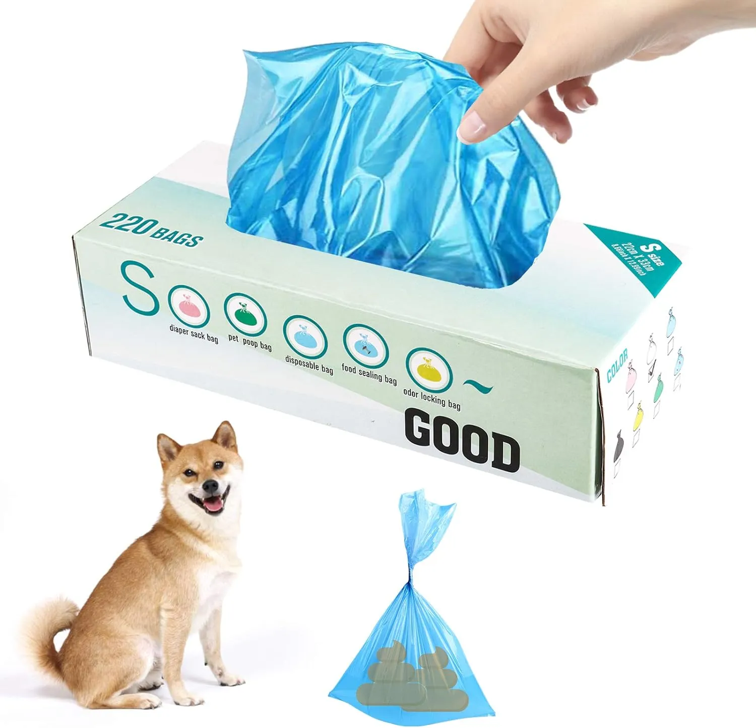 Odor Sealing Disposable Bags for Pet Waste, Diapers, Ostomy bags or Sanitary Product Leak Proof Odor Blocking Bags Dog Poop Waste Bags Durable and Unscented (Blue, S-220)