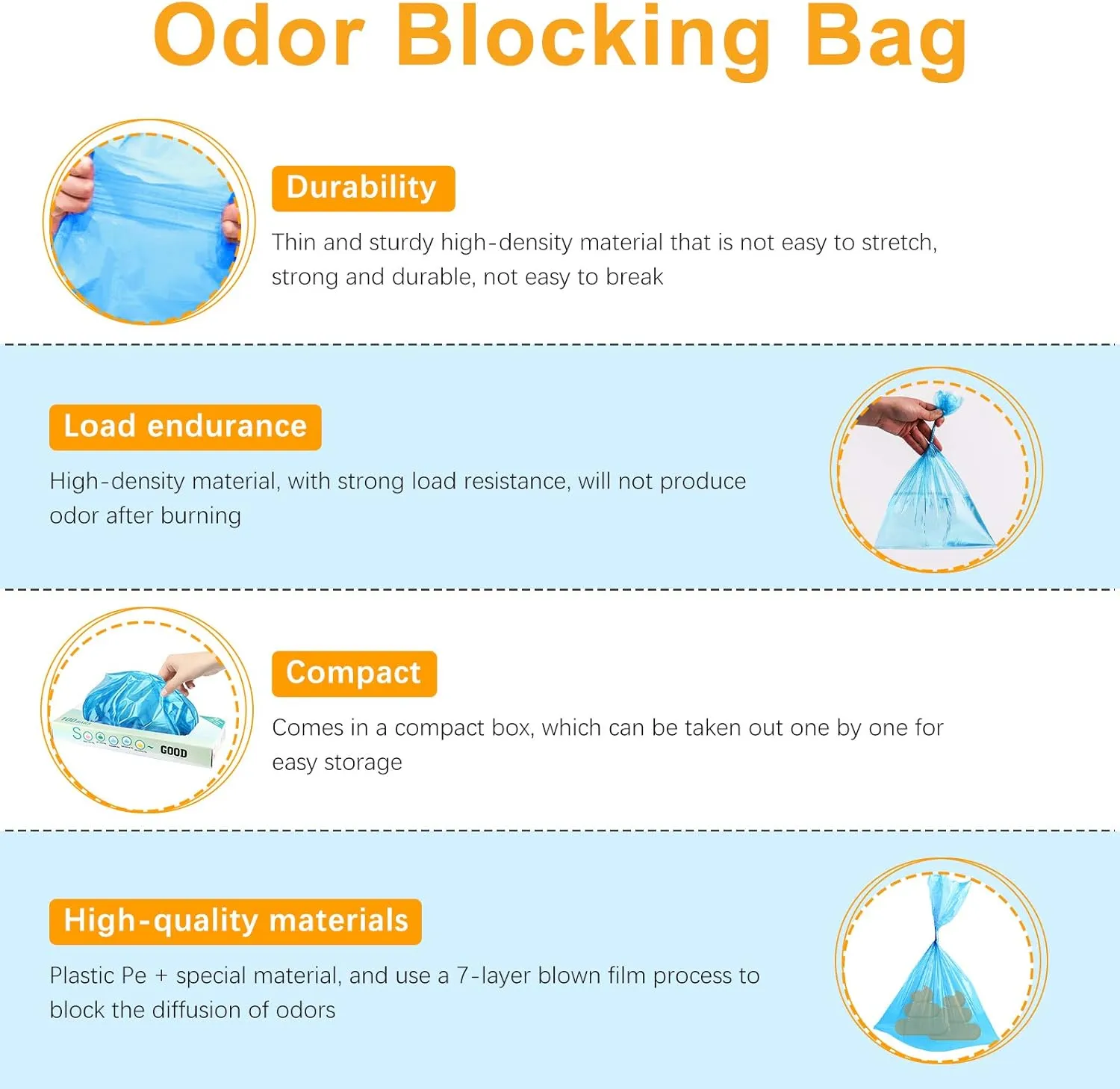 Odor Sealing Disposable Bags for Pet Waste, Diapers, Ostomy bags or Sanitary Product Leak Proof Odor Blocking Bags Dog Poop Waste Bags Durable and Unscented (Blue, S-220)