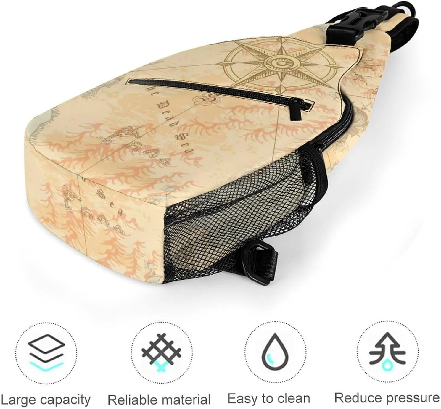 Old-sea-map-style-medieval Crossbody Backpack For Men Women, Chest Bag Shoulder Bag, Travel Daypack Sling Backpack
