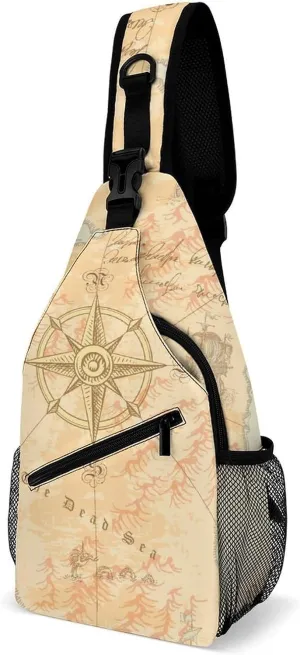 Old-sea-map-style-medieval Crossbody Backpack For Men Women, Chest Bag Shoulder Bag, Travel Daypack Sling Backpack