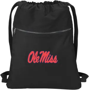 Ole Miss Drawstring Backpack RICH CANVAS University of Mississippi Cinch Bag (Black)