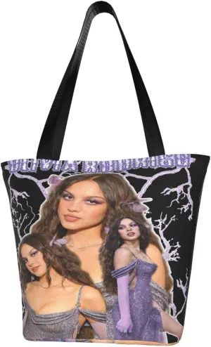 Olivia Songwriter Actress Rodrigo Reusable Grocery Bag for Kitchen Shopping Handbag Tote Bags with Zipper Unisex Classic Shoulder Bag Storage Bags for Sports