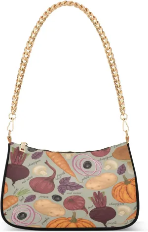 Onion Carrot Potato Pumpkin Shoulder Bag for Women Hobo Tote Handbag Gold Chain Crossbody Bag with Zipper Clutch Purse Handbags