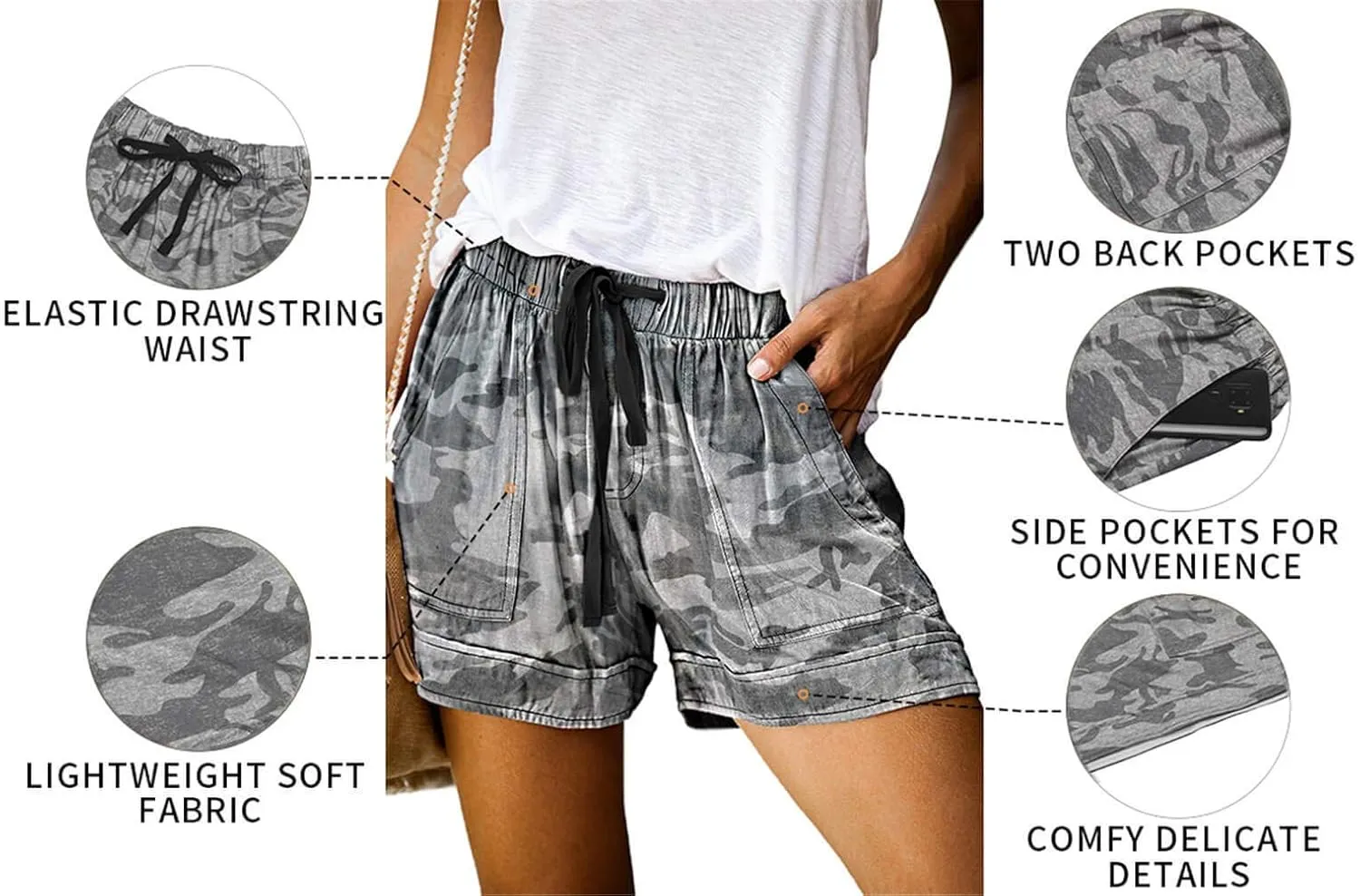 ONLYSHE Womens Casual Drawstring Shorts Summer Elastic Waist Shorts Pocketed Pants