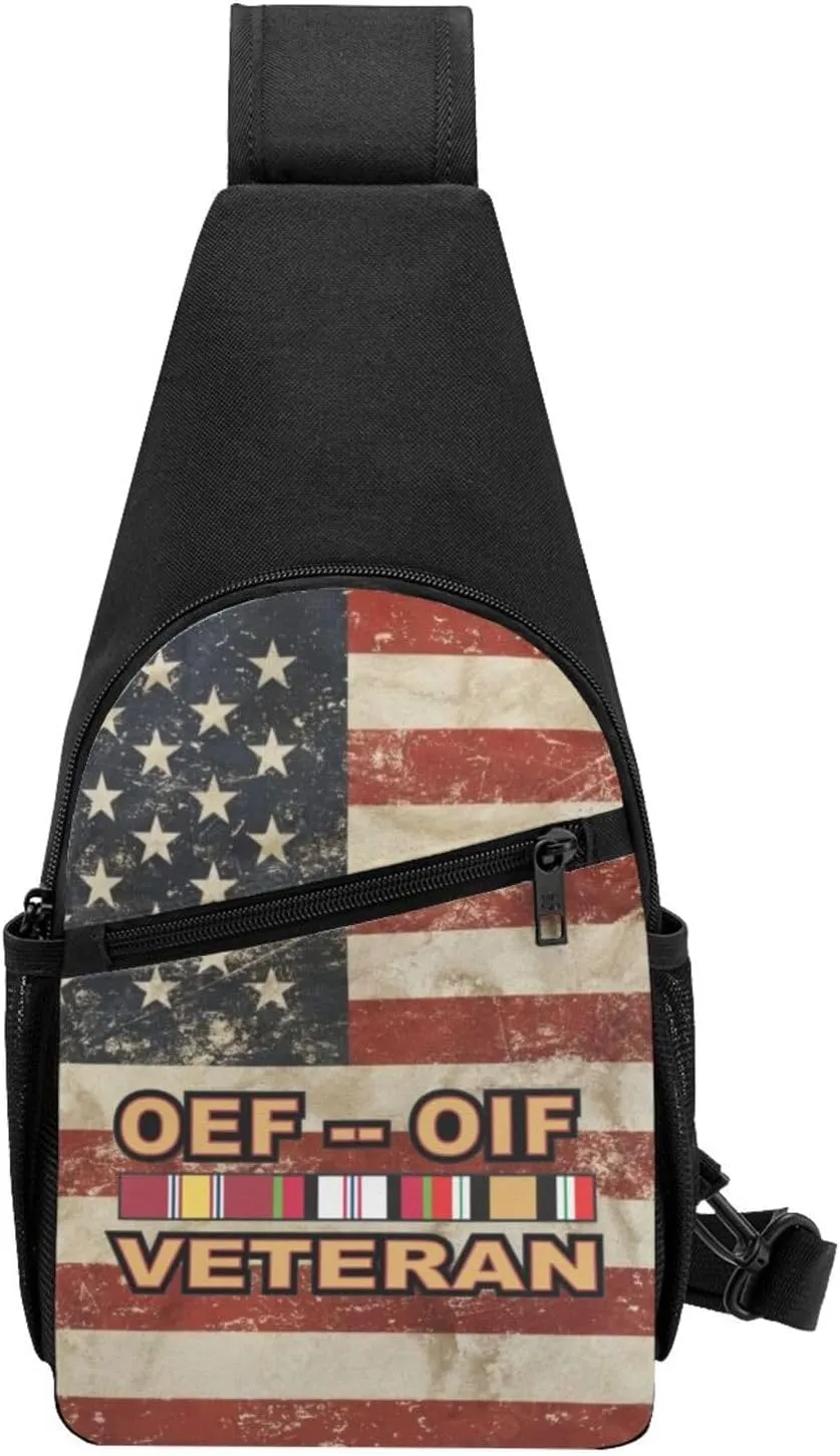 Operations Enduring Freedom (OEF) and Iraqi Freedom (OIF) Veteran Sling Bag Crossbody Backpack Shoulder Casual Daypack Bags for Men