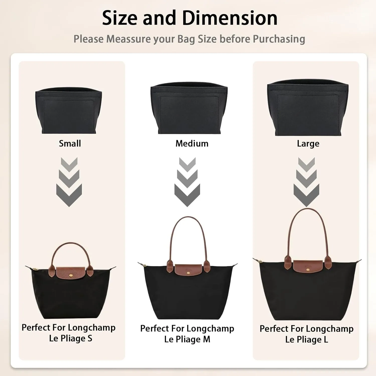 Organizer compatible with Longchamp Tote Bag,Storage & Finishing Inner Bag, Insert for Extra Handbag Inner Shaper