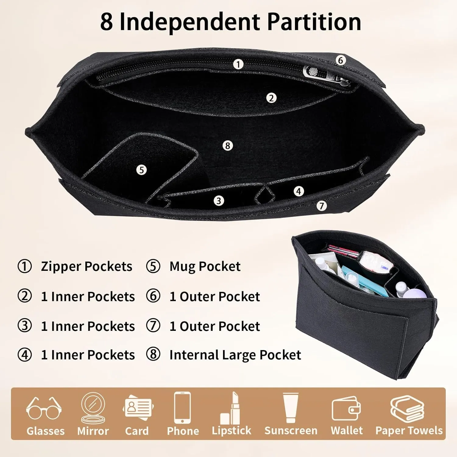 Organizer compatible with Longchamp Tote Bag,Storage & Finishing Inner Bag, Insert for Extra Handbag Inner Shaper