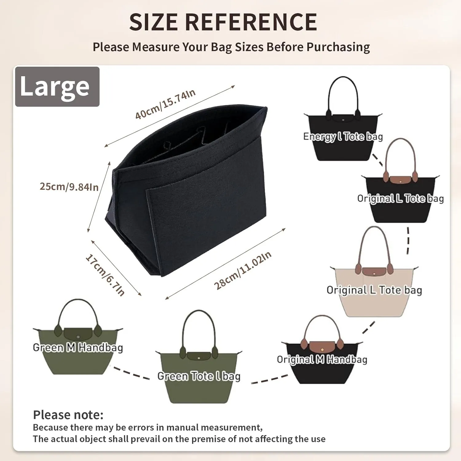 Organizer compatible with Longchamp Tote Bag,Storage & Finishing Inner Bag, Insert for Extra Handbag Inner Shaper