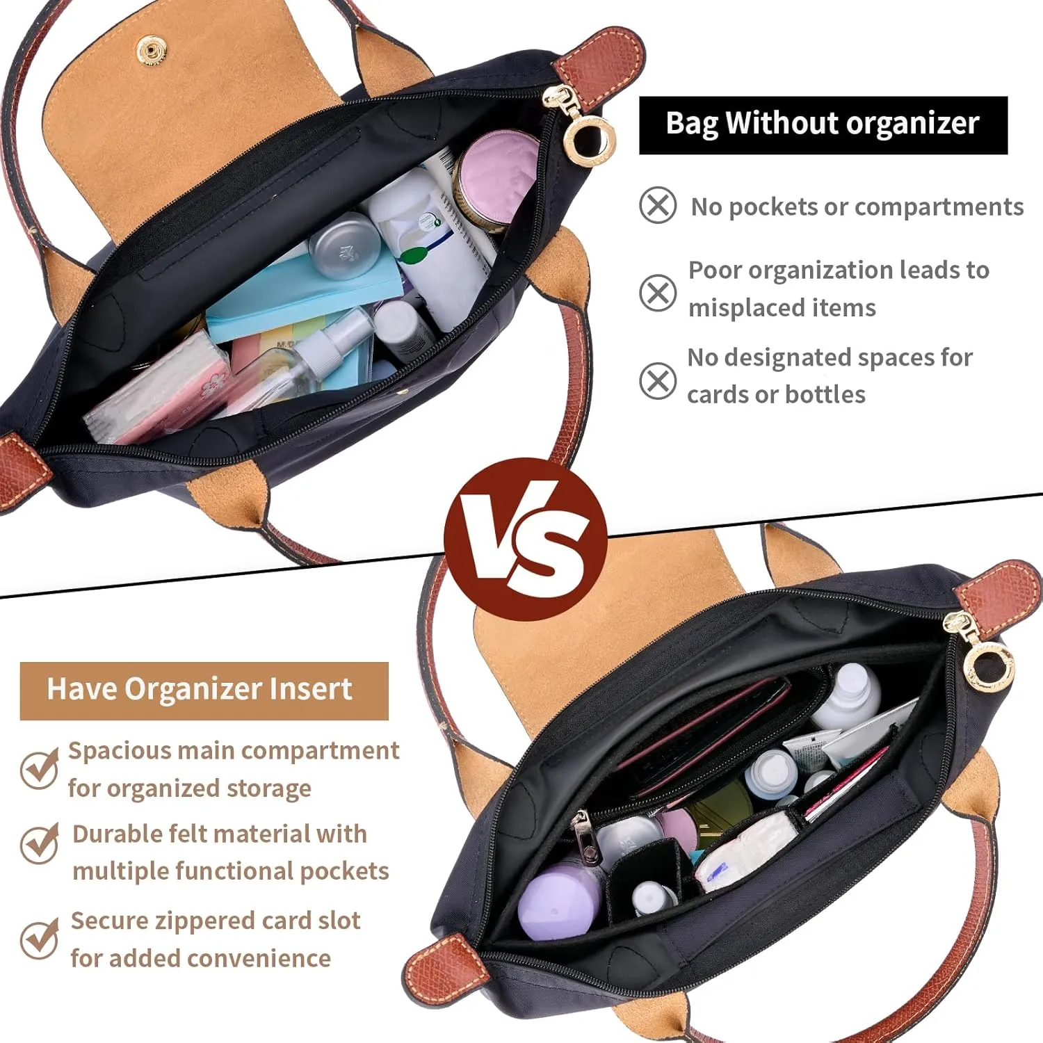 Organizer compatible with Longchamp Tote Bag,Storage & Finishing Inner Bag, Insert for Extra Handbag Inner Shaper