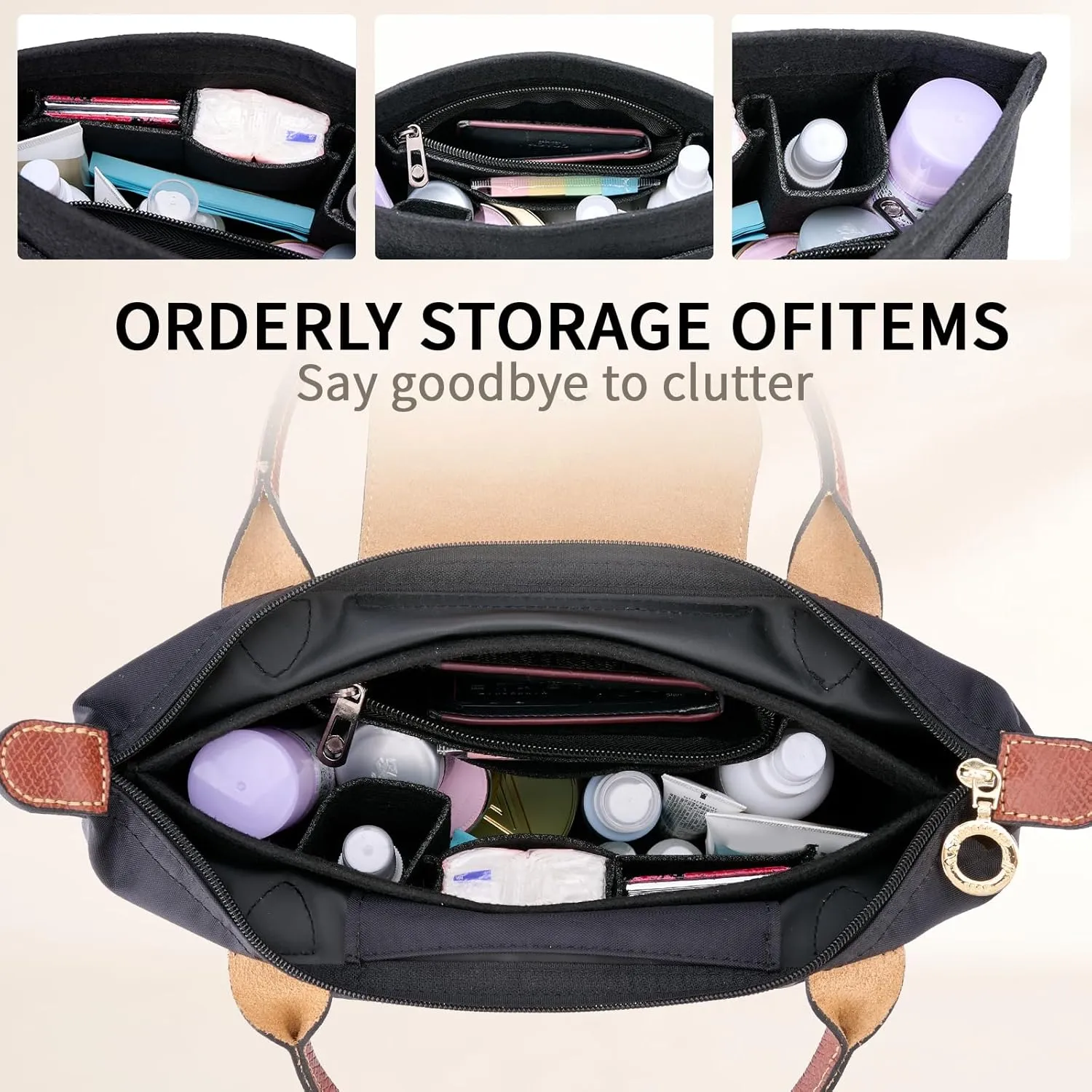 Organizer compatible with Longchamp Tote Bag,Storage & Finishing Inner Bag, Insert for Extra Handbag Inner Shaper