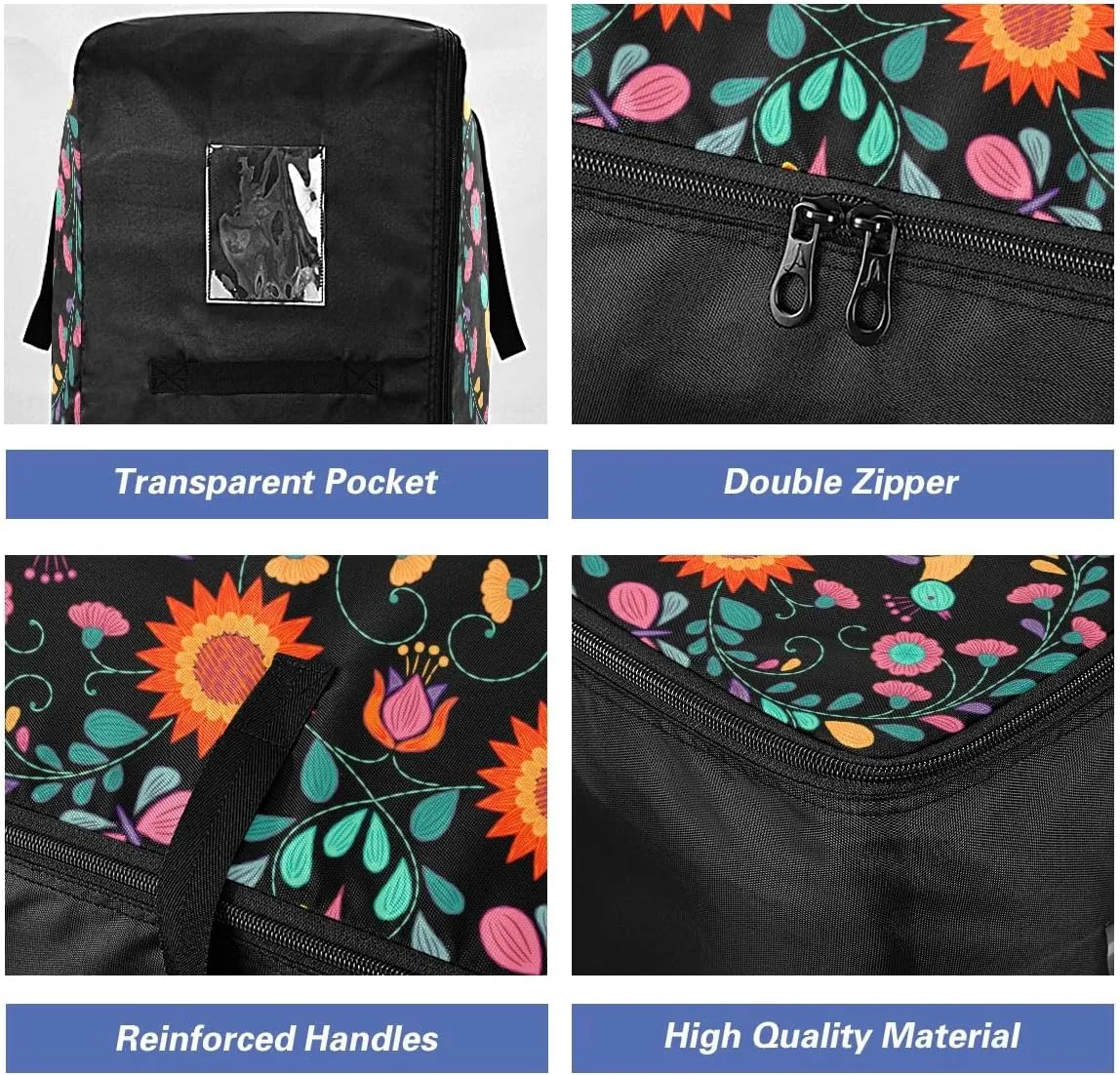 Ornate Ethnic Mexican Flower Storage Bag Extra Large Moving Bags with Strong Zippers and Carrying Handles, Storage Organizer for Clothes, Bedding, Comforter