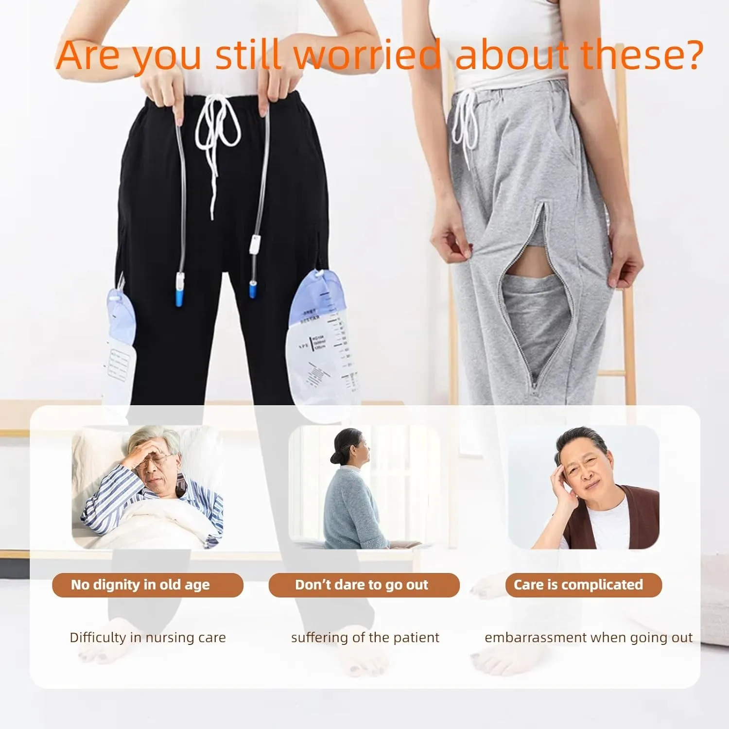 ostomy Care Underwear, Bladder, Kidney Stoma Incontinence Urine Bag postoperative Care Pants, Urine Bag Pants, Catheter Bile Drainage Bag Pants(Black,L)