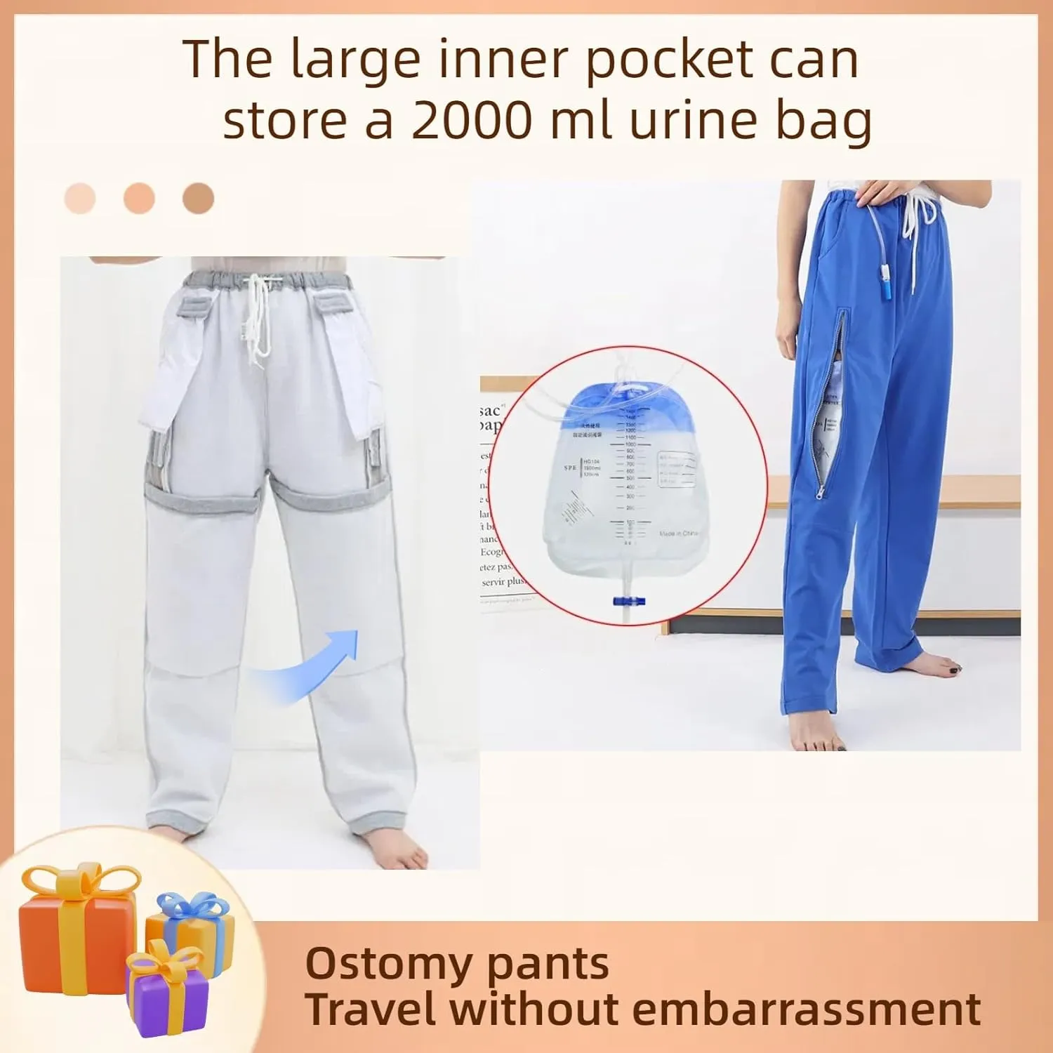 ostomy Care Underwear, Bladder, Kidney Stoma Incontinence Urine Bag postoperative Care Pants, Urine Bag Pants, Catheter Bile Drainage Bag Pants(Black,L)
