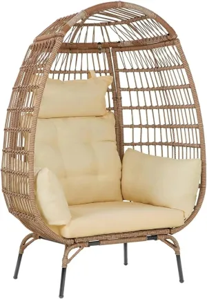 Outdoor Folding Chair Chair Steel Frame Oversized Indoor Outdoor Lounger Simple Installation with 4 Comfort Cushion Patio Garden Living Room Backpack Chair(Beige)