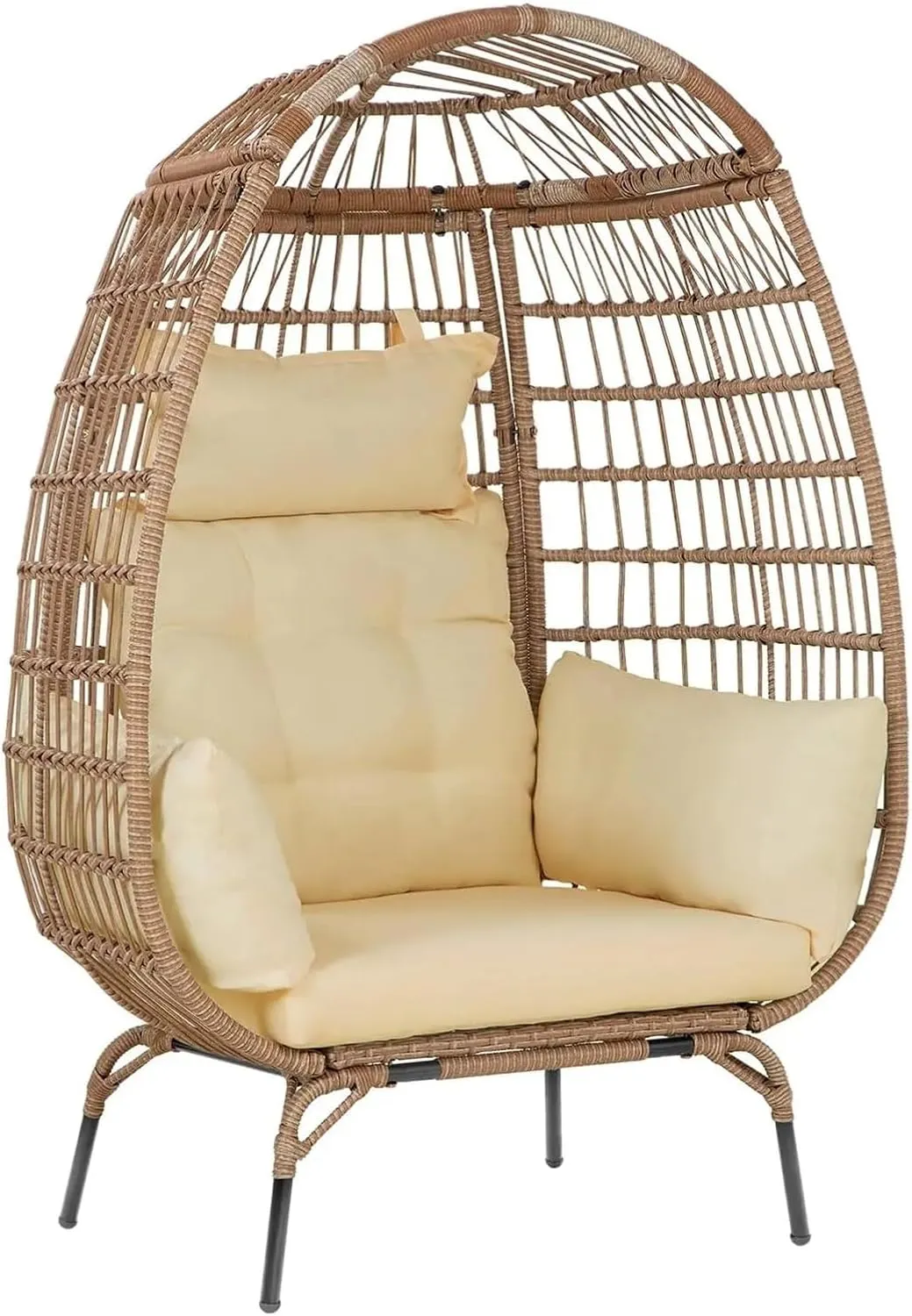 Outdoor Folding Chair Chair Steel Frame Oversized Indoor Outdoor Lounger Simple Installation with 4 Comfort Cushion Patio Garden Living Room Backpack Chair(Beige)