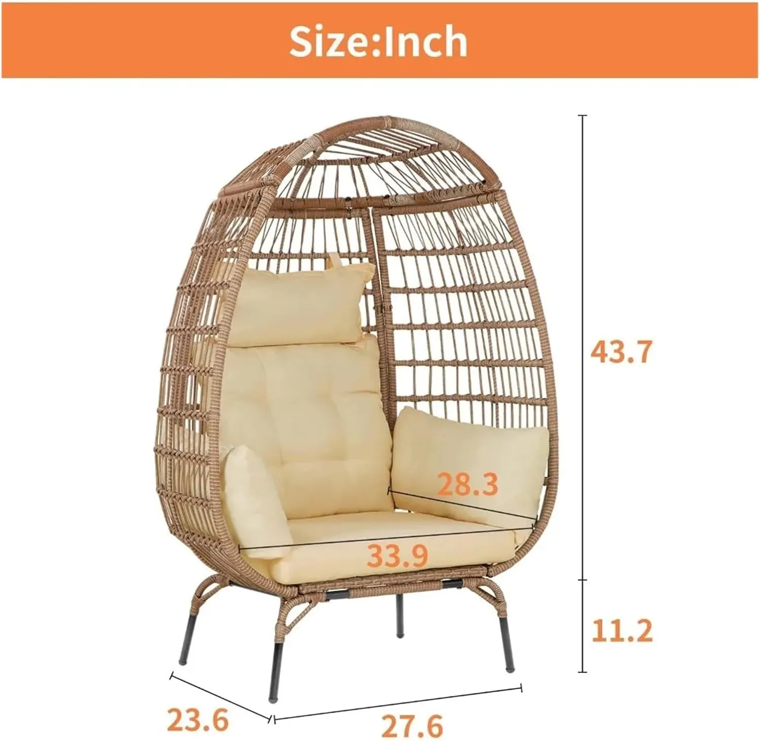 Outdoor Folding Chair Chair Steel Frame Oversized Indoor Outdoor Lounger Simple Installation with 4 Comfort Cushion Patio Garden Living Room Backpack Chair(Beige)