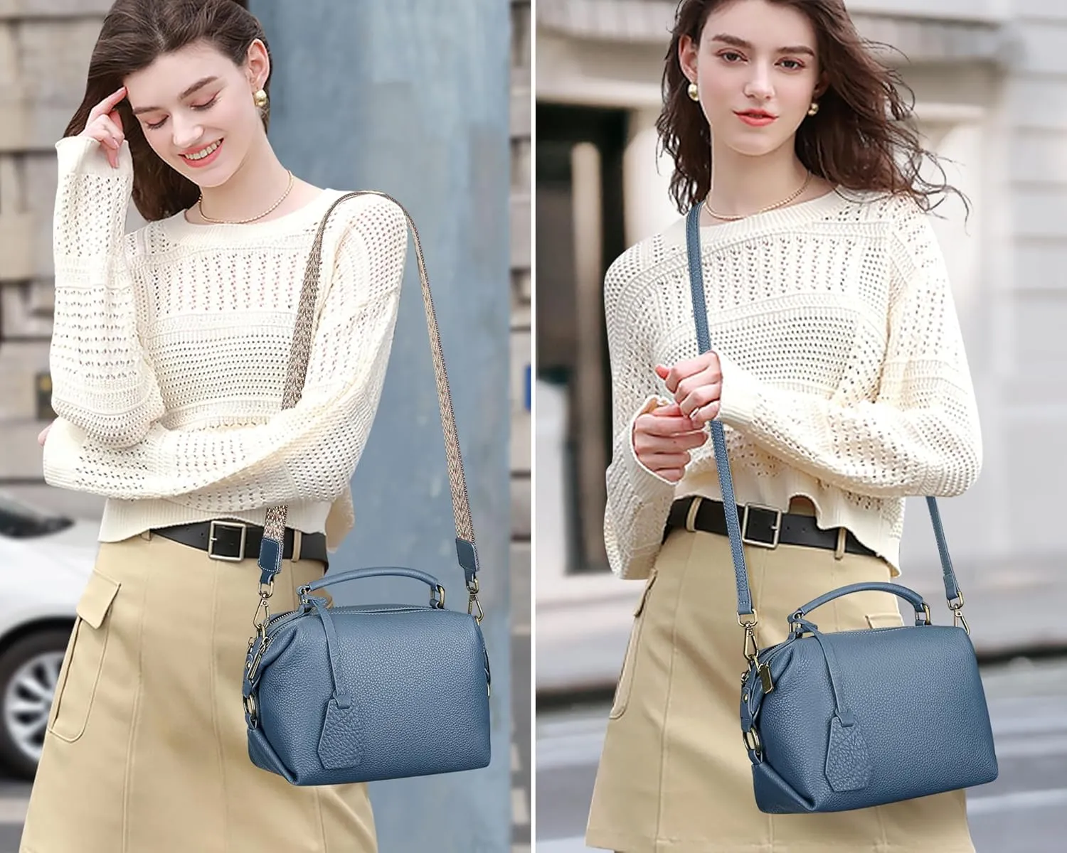 Over Earth Genuine Leather Crossbody Bags for Women Casual Small Cross Body Purses with Guitar Strap