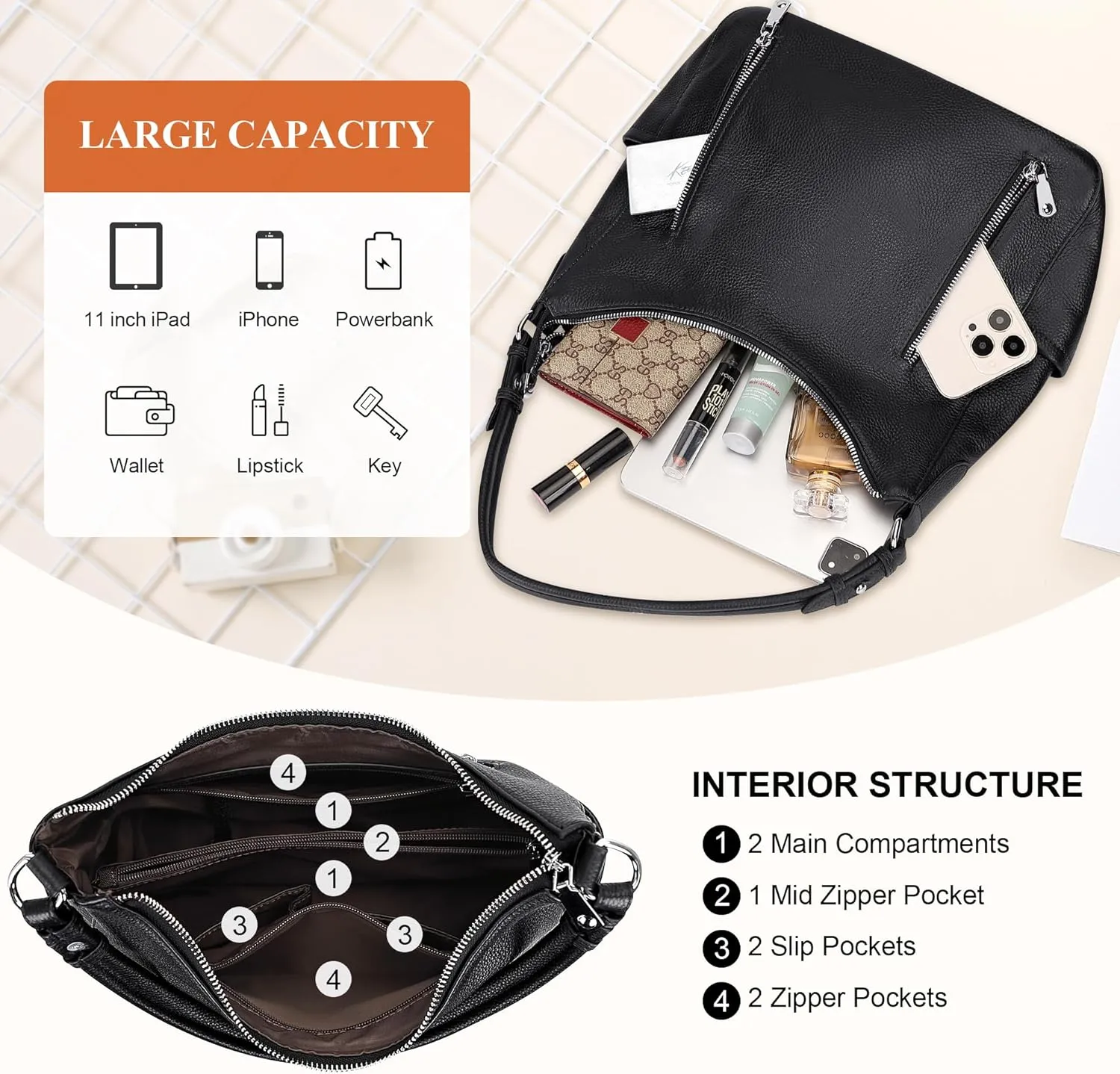 Over Earth Genuine Leather Purses and Handbags for Women Hobo Shoulder Bag Ladies Crossbody Bags Medium