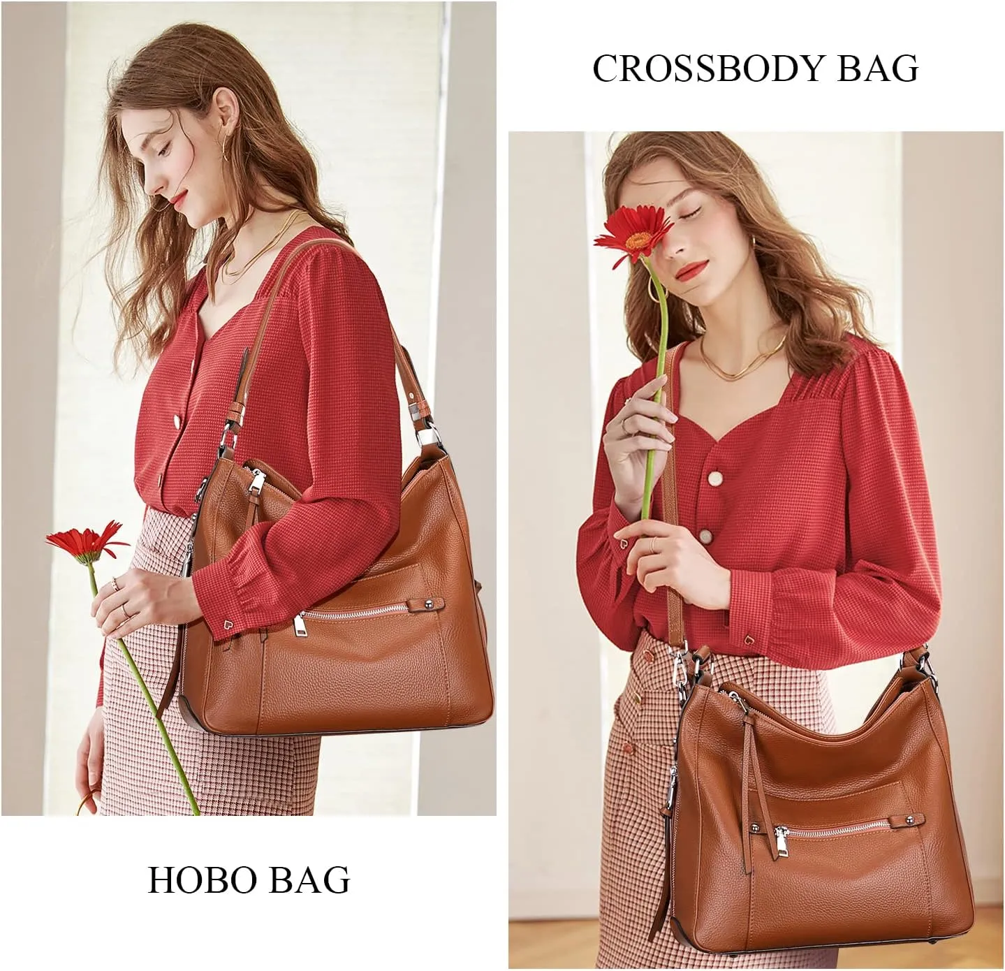 Over Earth Hobo Purses and Handbags for Women Genuine Leather Shoulder Bag Crossbody Purse