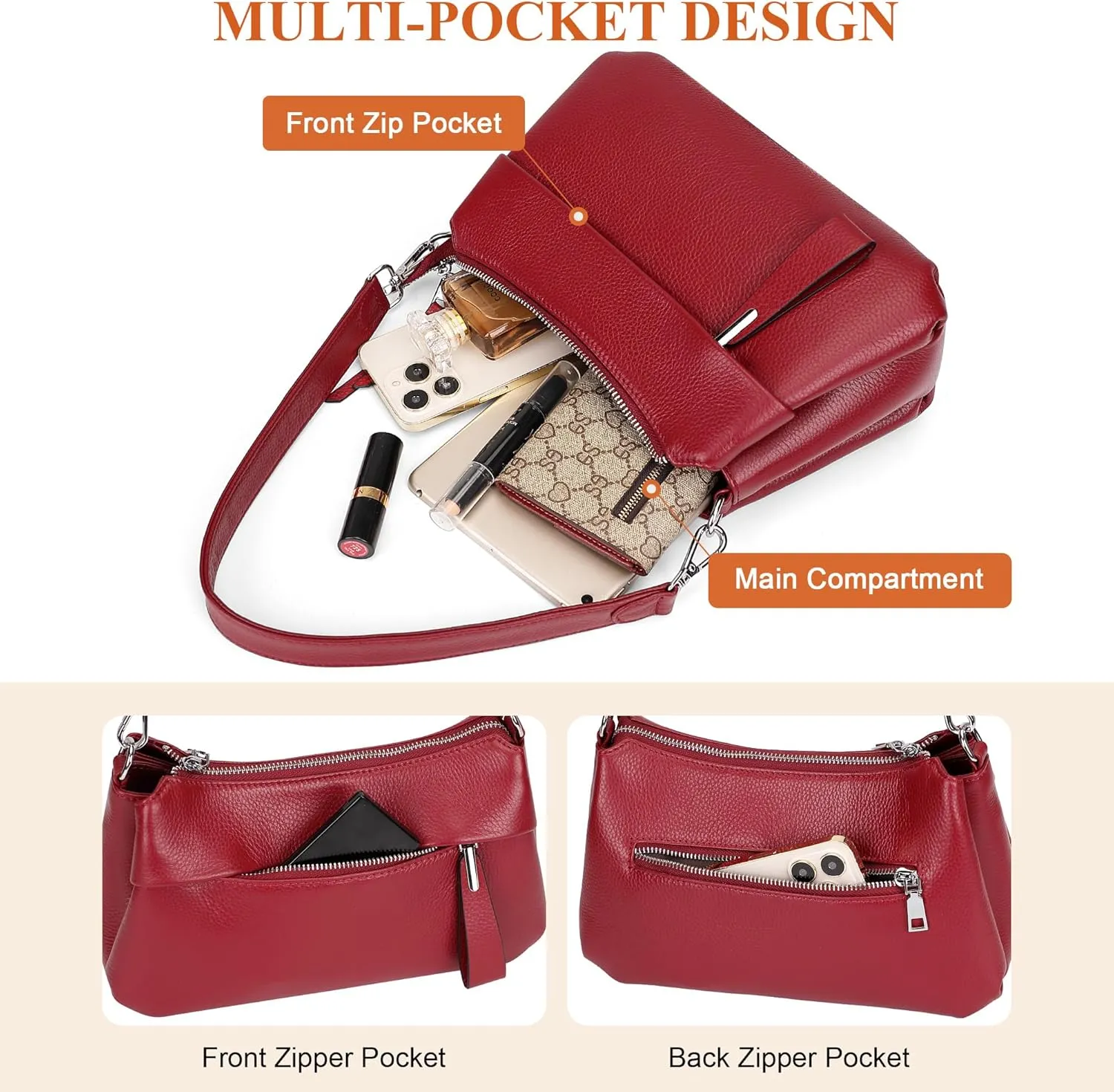 Over Earth Leather Handbags for Women Small Hobo Shoulder Bag Ladies Crossbody Purse