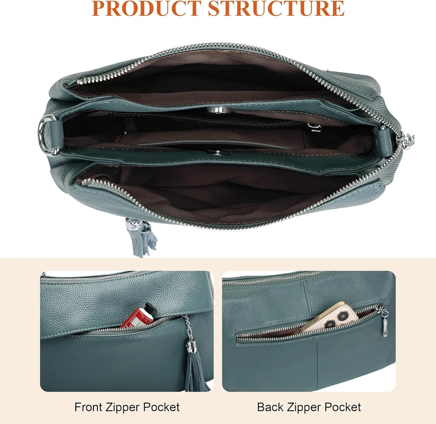 Over Earth Leather Handbags for Women Small Hobo Shoulder Bag Ladies Crossbody Purse