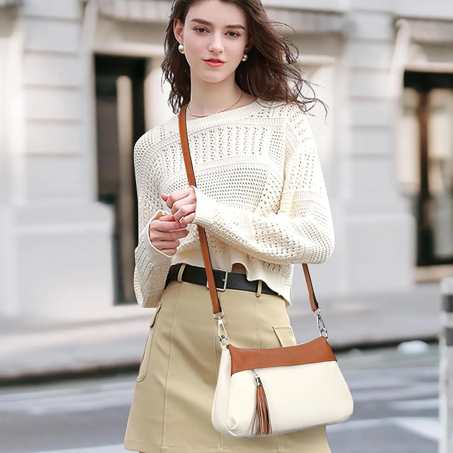 Over Earth Leather Handbags for Women Small Hobo Shoulder Bag Ladies Crossbody Purse