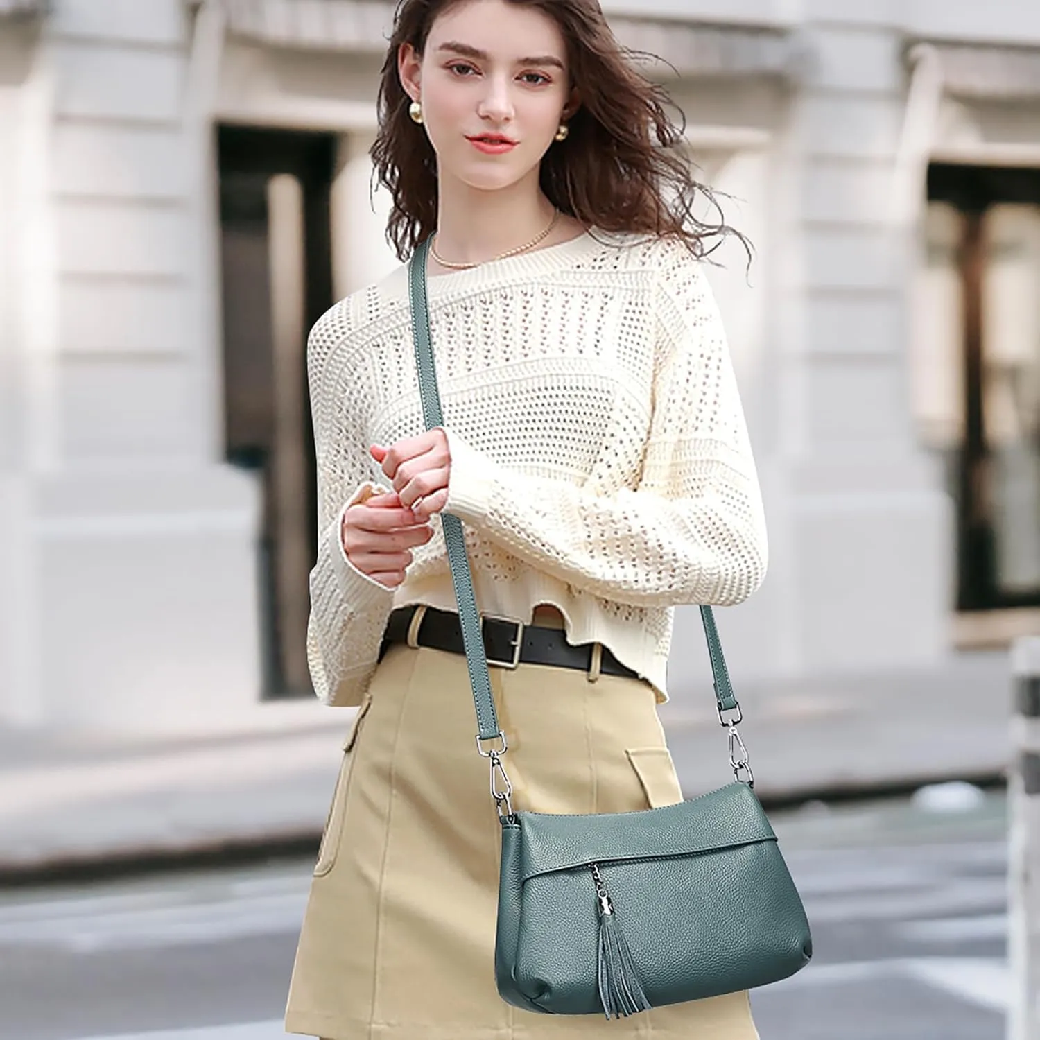 Over Earth Leather Handbags for Women Small Hobo Shoulder Bag Ladies Crossbody Purse