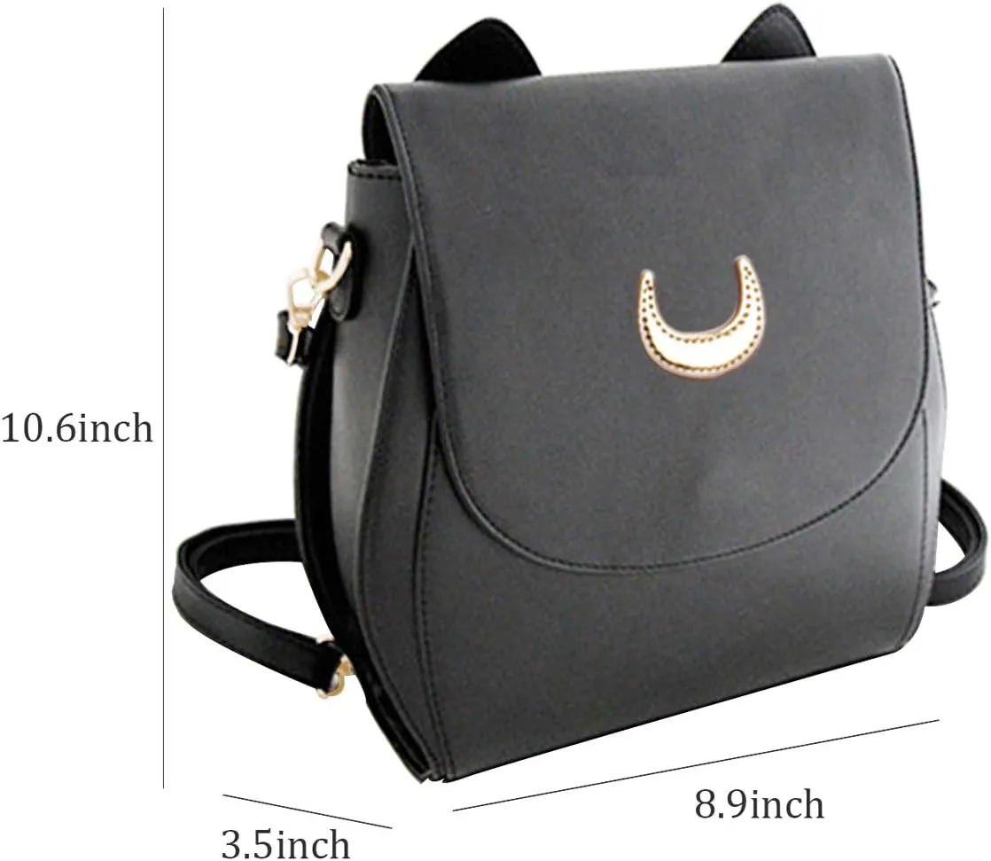 Oweisong Women Moon Sailor Purses and Handbags Cute Cat Anime Backpack Fashion Sparkling Satchel Tote Shoulder Bag
