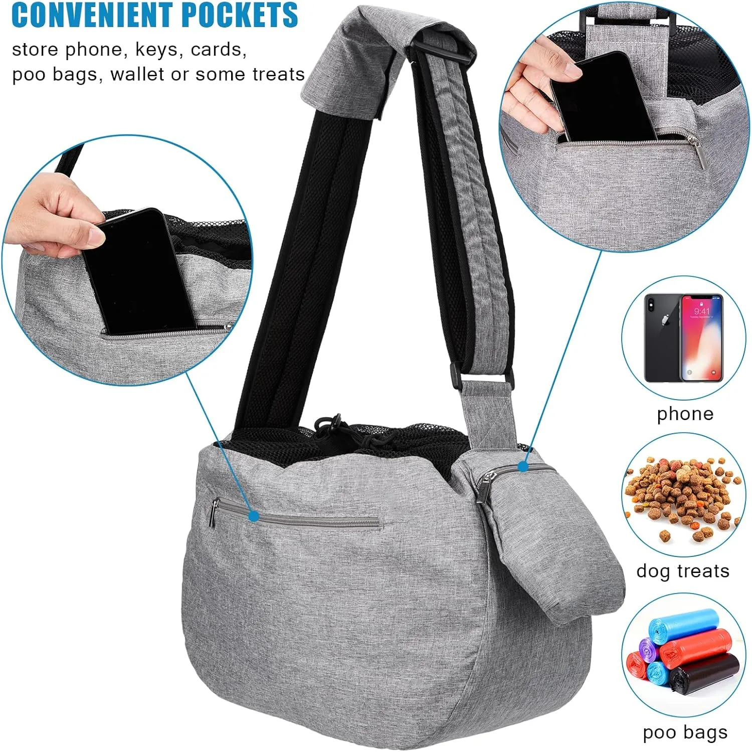 Ownpets Pet Sling Carrier, Fits 15 to 25lbs Extra-Large Dog/Cat Sling Carrier Reversible and Hands-Free Dog Bag with Adjustable Strap and Pocket Shoulder Pad for Outdoor Travel Hiking