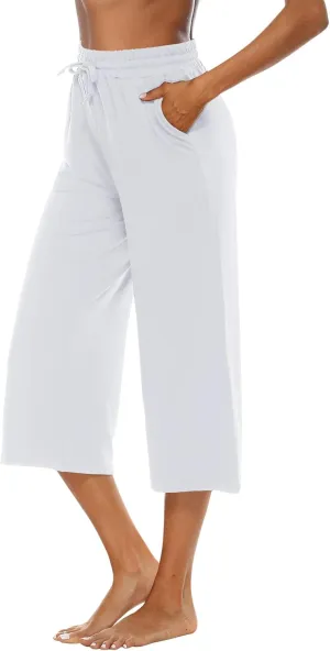 OYANUS Capris for Women Casual Summer Loose Comfy Drawstring Wide Leg Capri Pants with Pockets