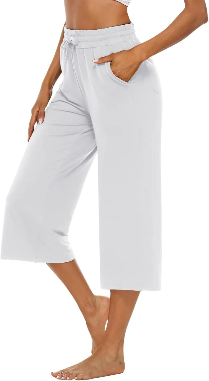 OYANUS Capris for Women Casual Summer Loose Comfy Drawstring Wide Leg Capri Pants with Pockets