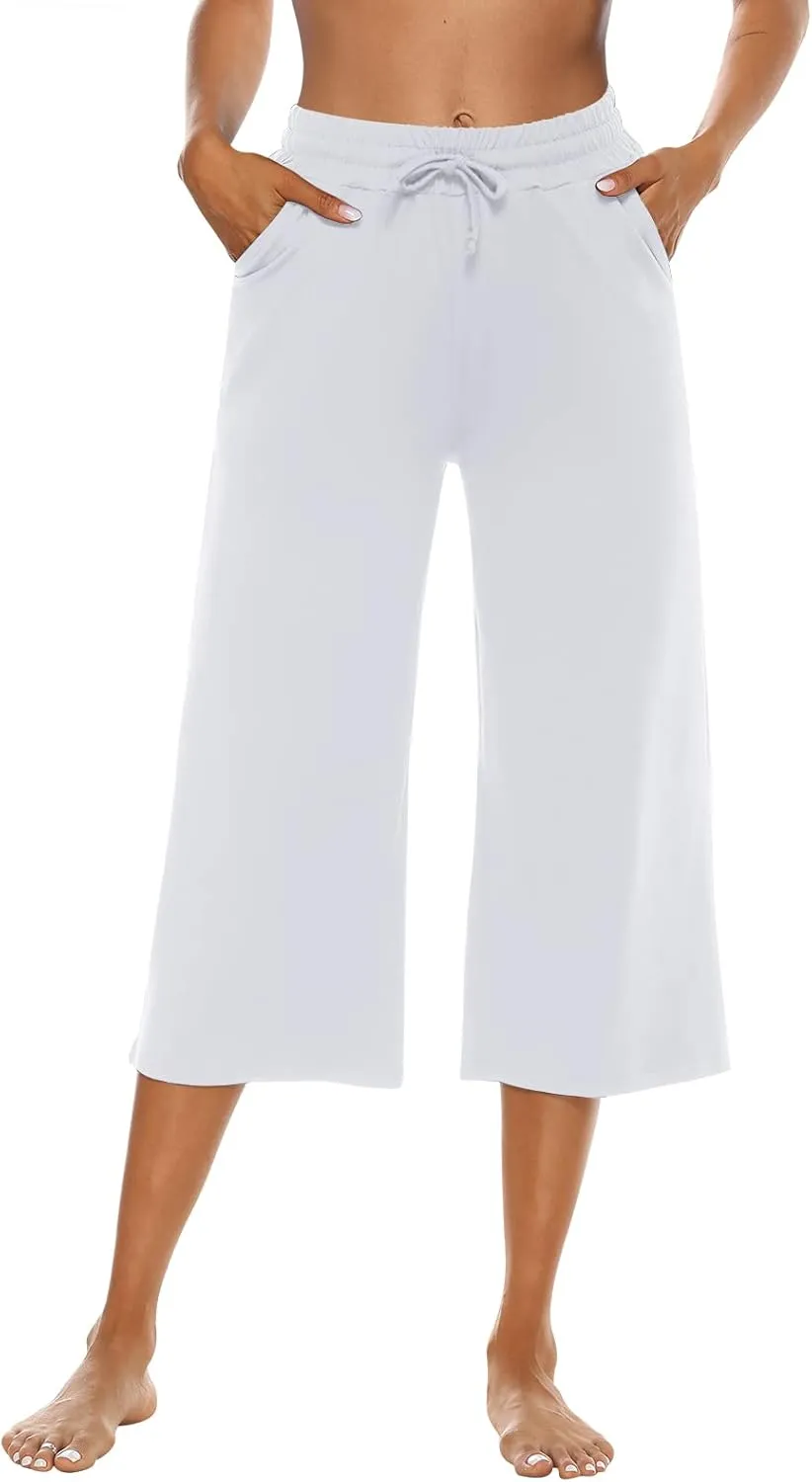OYANUS Capris for Women Casual Summer Loose Comfy Drawstring Wide Leg Capri Pants with Pockets