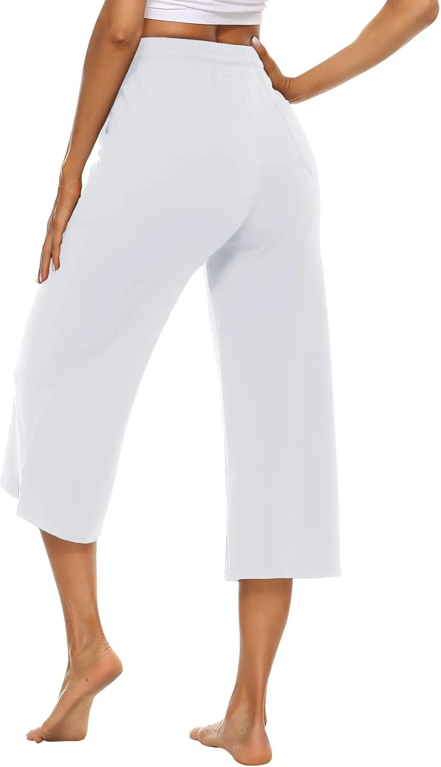 OYANUS Capris for Women Casual Summer Loose Comfy Drawstring Wide Leg Capri Pants with Pockets
