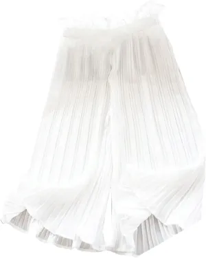 OYOANGLE Girl's Paperbag Elastic Waist Wide Leg Ruffle Trim Cropped Pants Trousers
