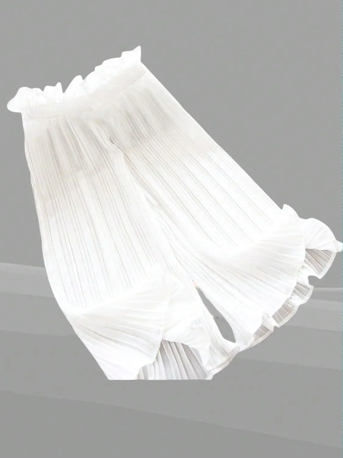 OYOANGLE Girl's Paperbag Elastic Waist Wide Leg Ruffle Trim Cropped Pants Trousers