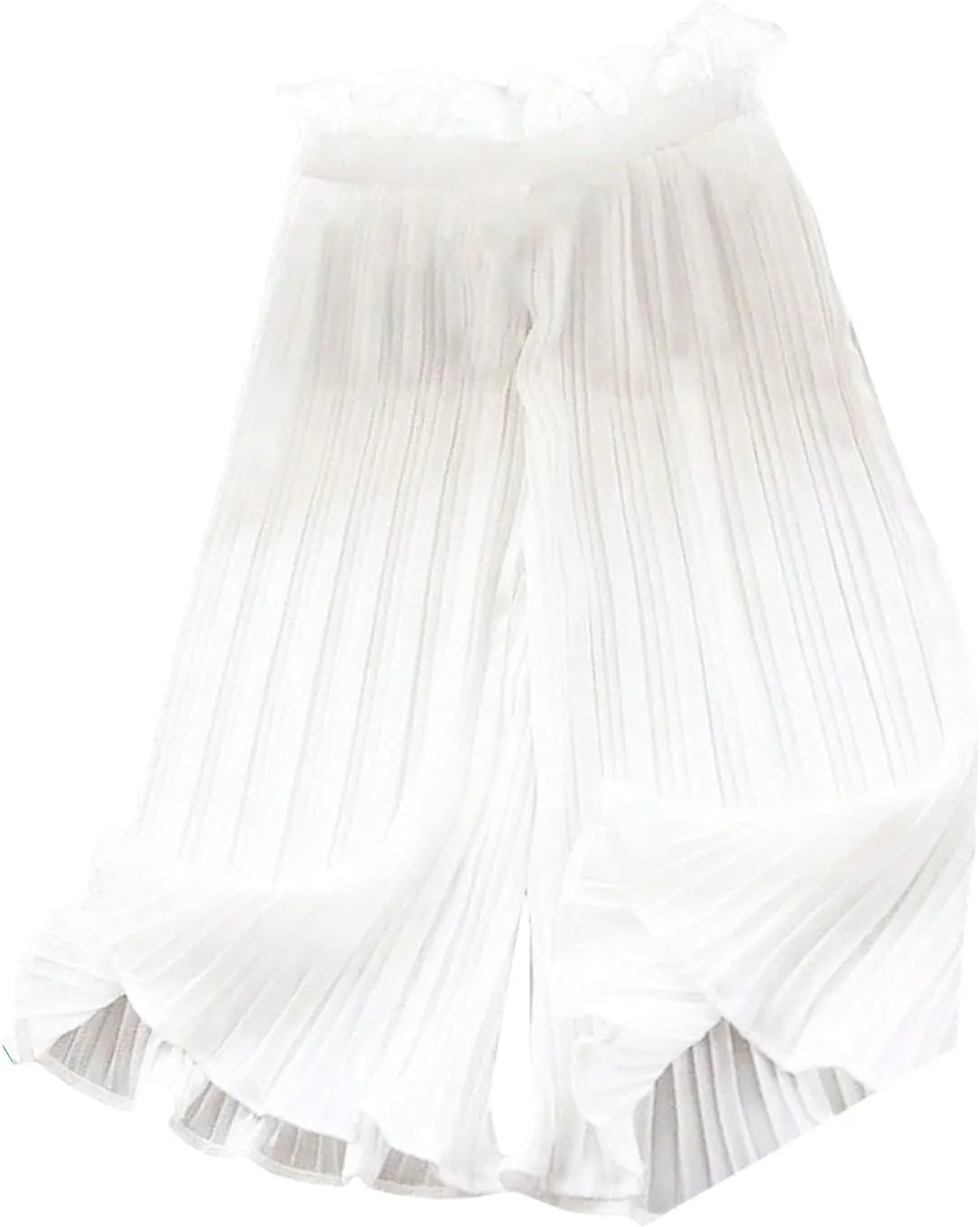 OYOANGLE Girl's Paperbag Elastic Waist Wide Leg Ruffle Trim Cropped Pants Trousers