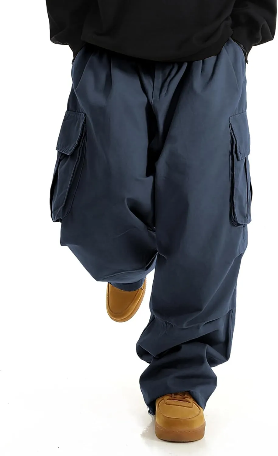 OYOANGLE Men's Drawstring Elastic Waist Flap Pockets Streetwear Baggy Cargo Pants Joggers Hiking Trousers