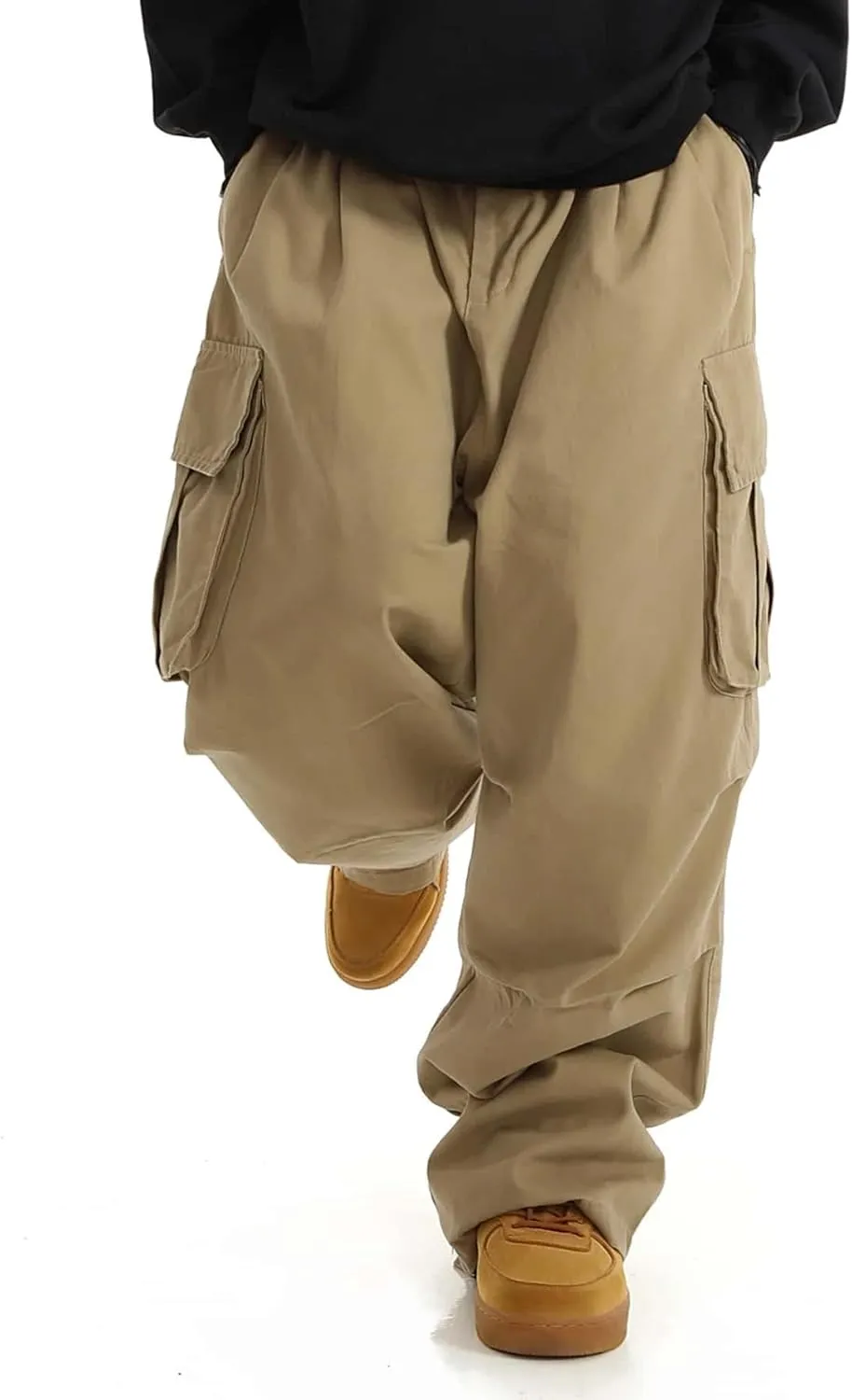 OYOANGLE Men's Drawstring Elastic Waist Flap Pockets Streetwear Baggy Cargo Pants Joggers Hiking Trousers