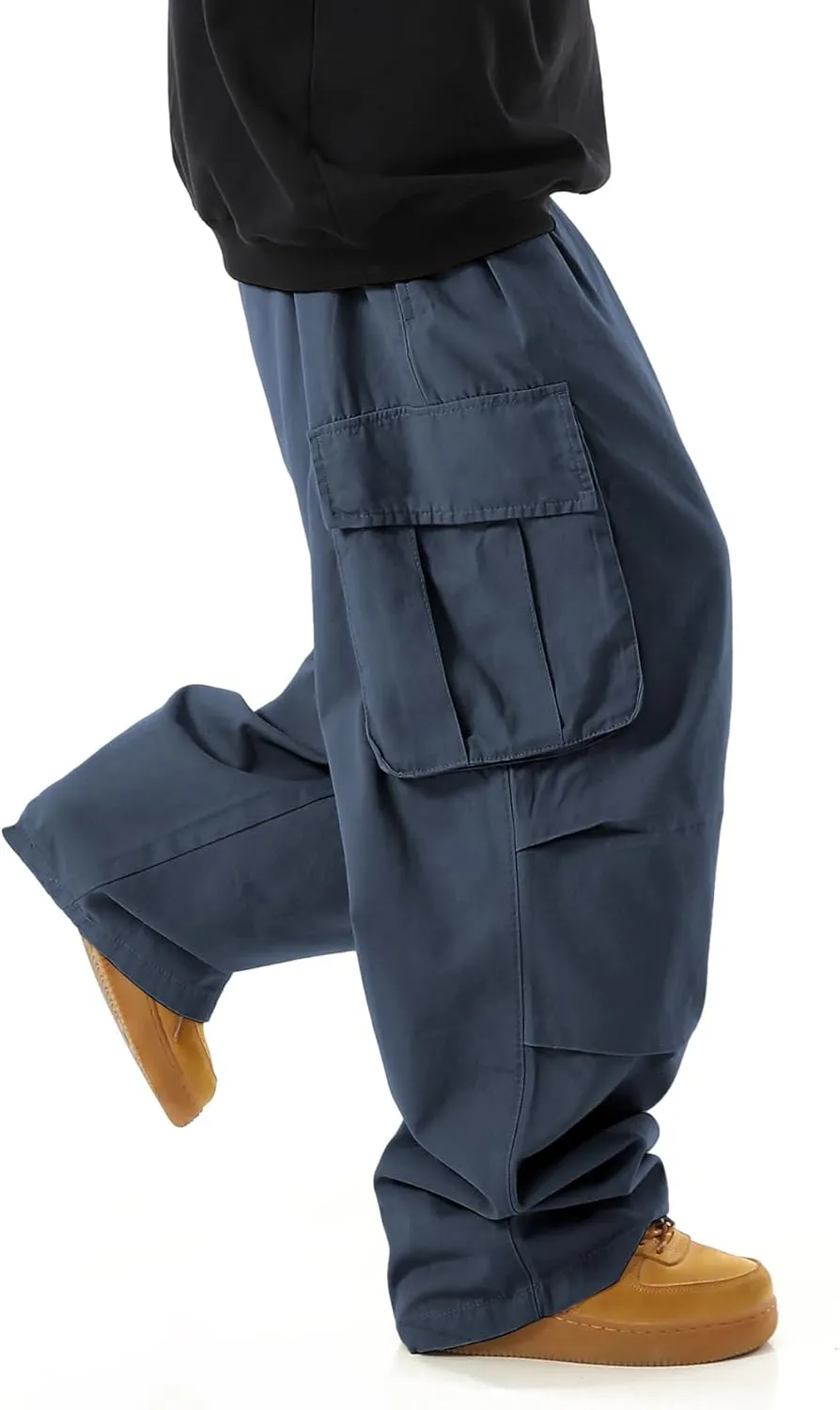OYOANGLE Men's Drawstring Elastic Waist Flap Pockets Streetwear Baggy Cargo Pants Joggers Hiking Trousers