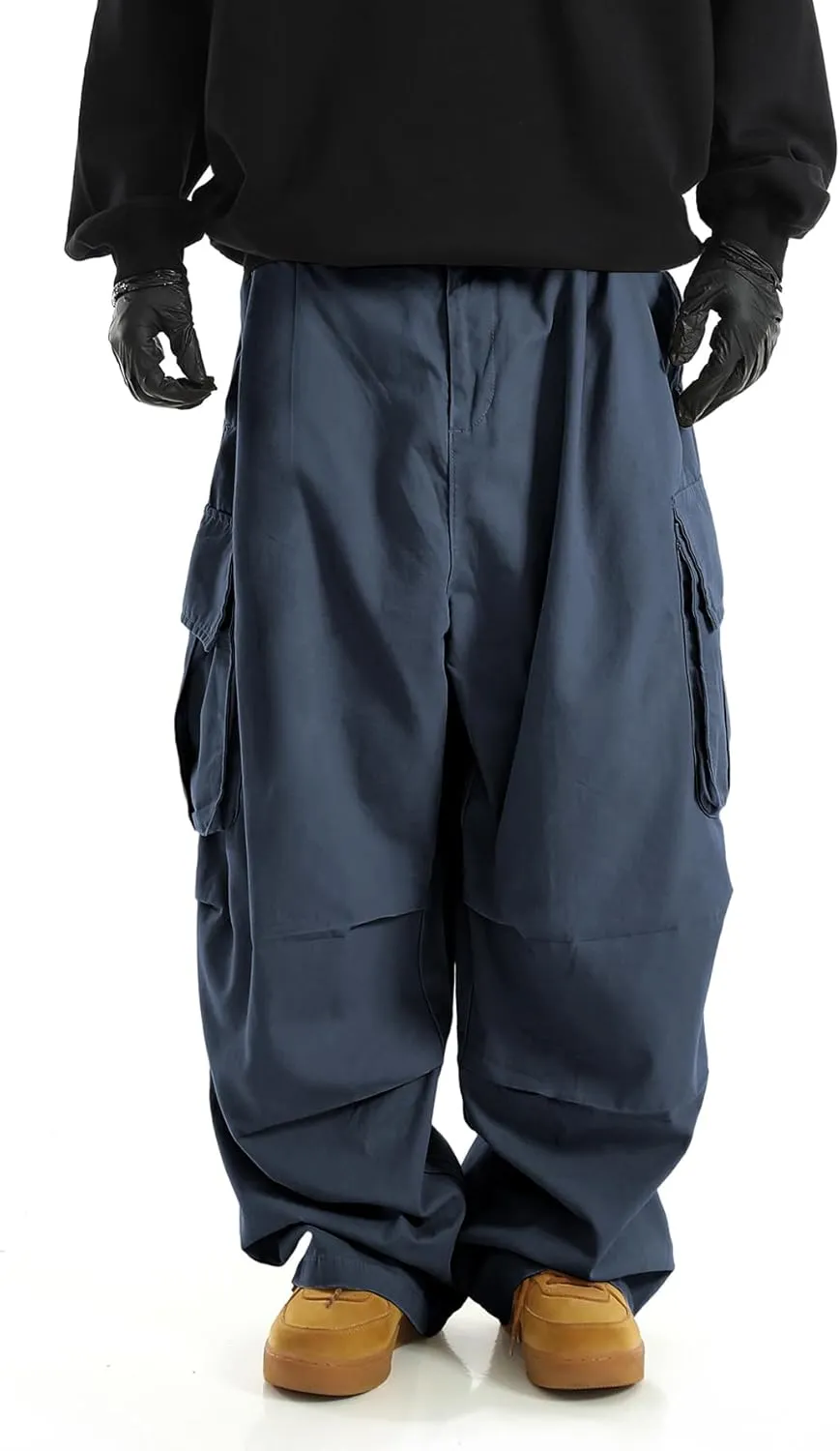 OYOANGLE Men's Drawstring Elastic Waist Flap Pockets Streetwear Baggy Cargo Pants Joggers Hiking Trousers