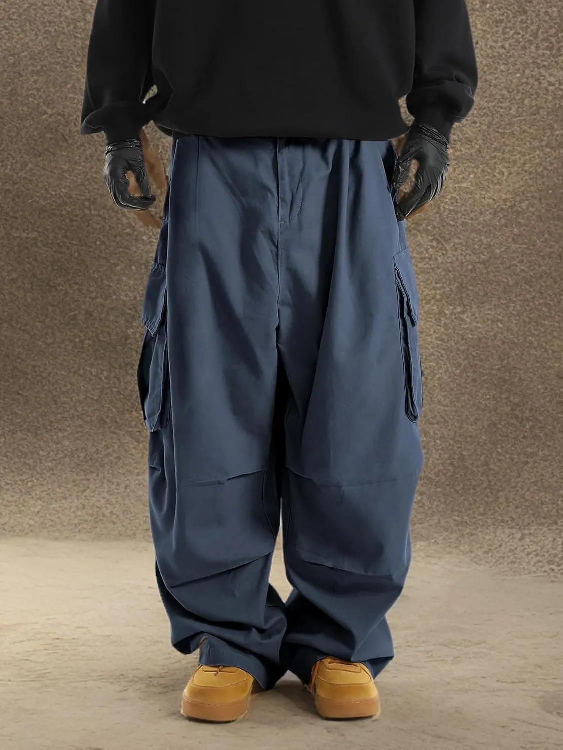 OYOANGLE Men's Drawstring Elastic Waist Flap Pockets Streetwear Baggy Cargo Pants Joggers Hiking Trousers