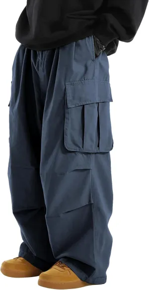 OYOANGLE Men's Drawstring Elastic Waist Flap Pockets Streetwear Baggy Cargo Pants Joggers Hiking Trousers